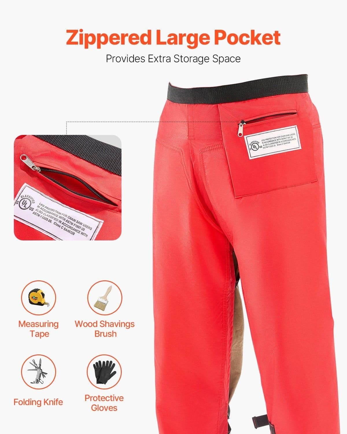 image-VEVOR Apron Style Chainsaw Chaps, Class C, 8 Layers Chainsaw Pants with Adjustable Belt & Gear Pocket, Chain Saw Chaps for Men/Women, Chainsaw Safety Equipment for Loggers Forest Workers, Large