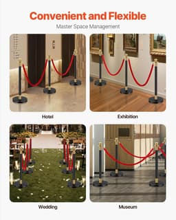image-VEVOR Stanchions and Velvet Ropes, 6 Pcs Crowd Control Barriers with 4 Red Velvet Ropes, Stainless Steel Stanchion Post Queue with Sand Injection Hollow Base for Theater, Wedding, Party Supplies