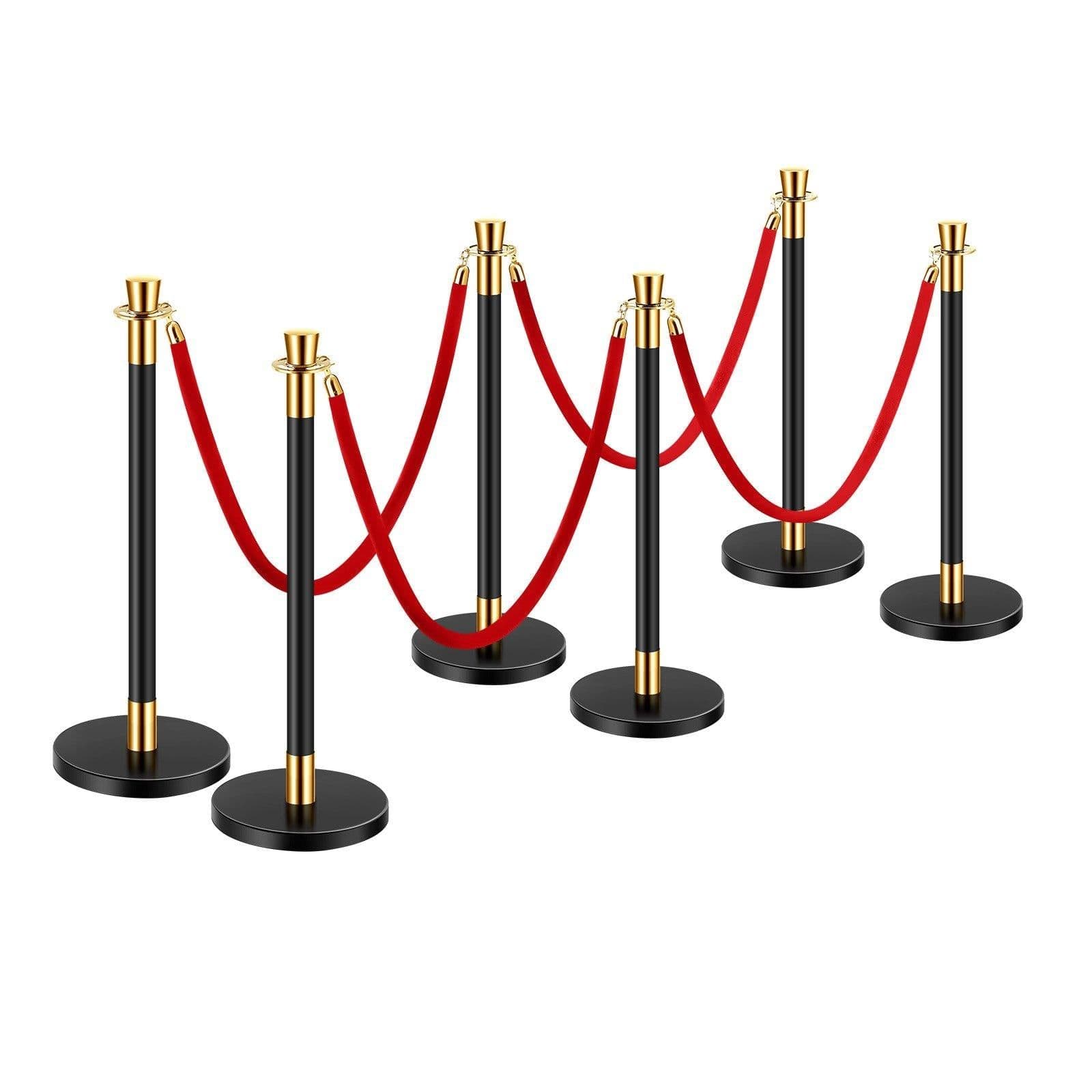 image-VEVOR Stanchions and Velvet Ropes, 6 Pcs Crowd Control Barriers with 4 Red Velvet Ropes, Stainless Steel Stanchion Post Queue with Sand Injection Hollow Base for Theater, Wedding, Party Supplies