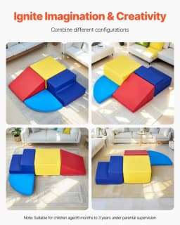 image-VEVOR Climbing Toys, 4-Piece Set, Foam Climbing Toys for Toddlers 6 Months to 3 Years Old, PU Leather Climbing Blocks, Indoor Climb and Crawl Activity Playset for Crawling & Sliding, Easy to Clean