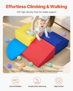image-VEVOR Climbing Toys, 4-Piece Set, Foam Climbing Toys for Toddlers 6 Months to 3 Years Old, PU Leather Climbing Blocks, Indoor Climb and Crawl Activity Playset for Crawling & Sliding, Easy to Clean