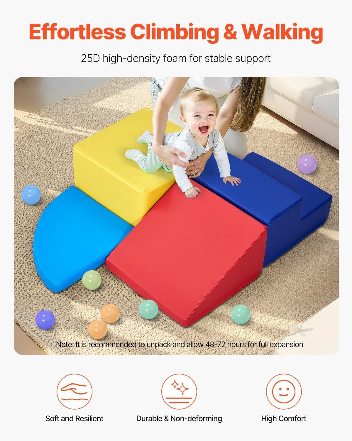 image-VEVOR Climbing Toys, 4-Piece Set, Foam Climbing Toys for Toddlers 6 Months to 3 Years Old, PU Leather Climbing Blocks, Indoor Climb and Crawl Activity Playset for Crawling & Sliding, Easy to Clean