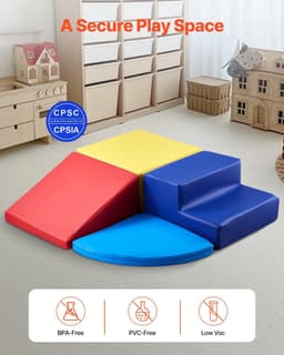 image-VEVOR Climbing Toys, 4-Piece Set, Foam Climbing Toys for Toddlers 6 Months to 3 Years Old, PU Leather Climbing Blocks, Indoor Climb and Crawl Activity Playset for Crawling & Sliding, Easy to Clean