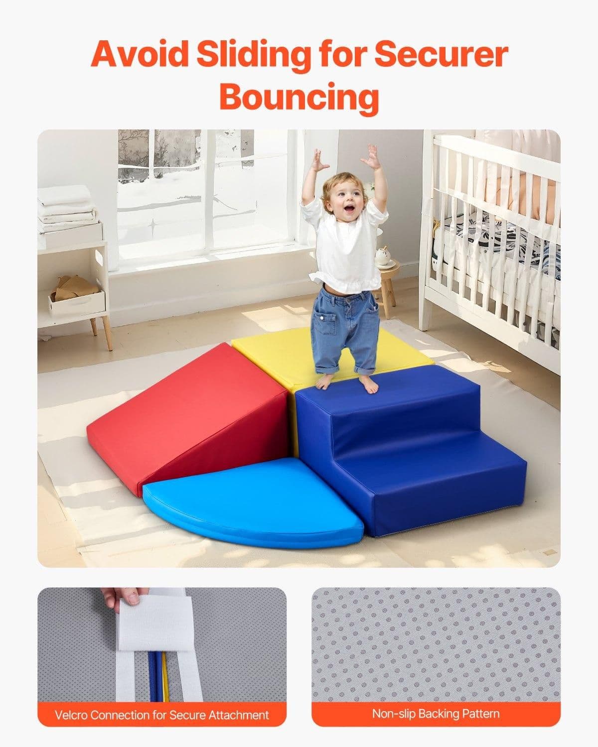 image-VEVOR Climbing Toys, 4-Piece Set, Foam Climbing Toys for Toddlers 6 Months to 3 Years Old, PU Leather Climbing Blocks, Indoor Climb and Crawl Activity Playset for Crawling & Sliding, Easy to Clean
