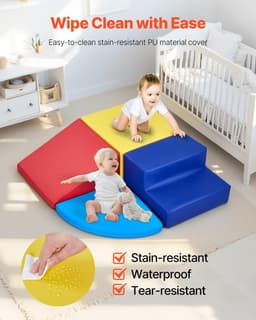 image-VEVOR Climbing Toys, 4-Piece Set, Foam Climbing Toys for Toddlers 6 Months to 3 Years Old, PU Leather Climbing Blocks, Indoor Climb and Crawl Activity Playset for Crawling & Sliding, Easy to Clean