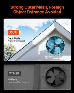 image-VEVOR Gable Mount Fan, 15 Inch Attic Exhaust Fan with Adjustable Thermostat & Outer Mesh, 1300 CFM House Ventilator Cools Up to 1850 Sq.Ft, Quiet Ventilation for Roof, Garage & Shop, Galvanized Color