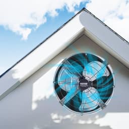 image-VEVOR Gable Mount Fan, 15 Inch Attic Exhaust Fan with Adjustable Thermostat & Outer Mesh, 1300 CFM House Ventilator Cools Up to 1850 Sq.Ft, Quiet Ventilation for Roof, Garage & Shop, Galvanized Color