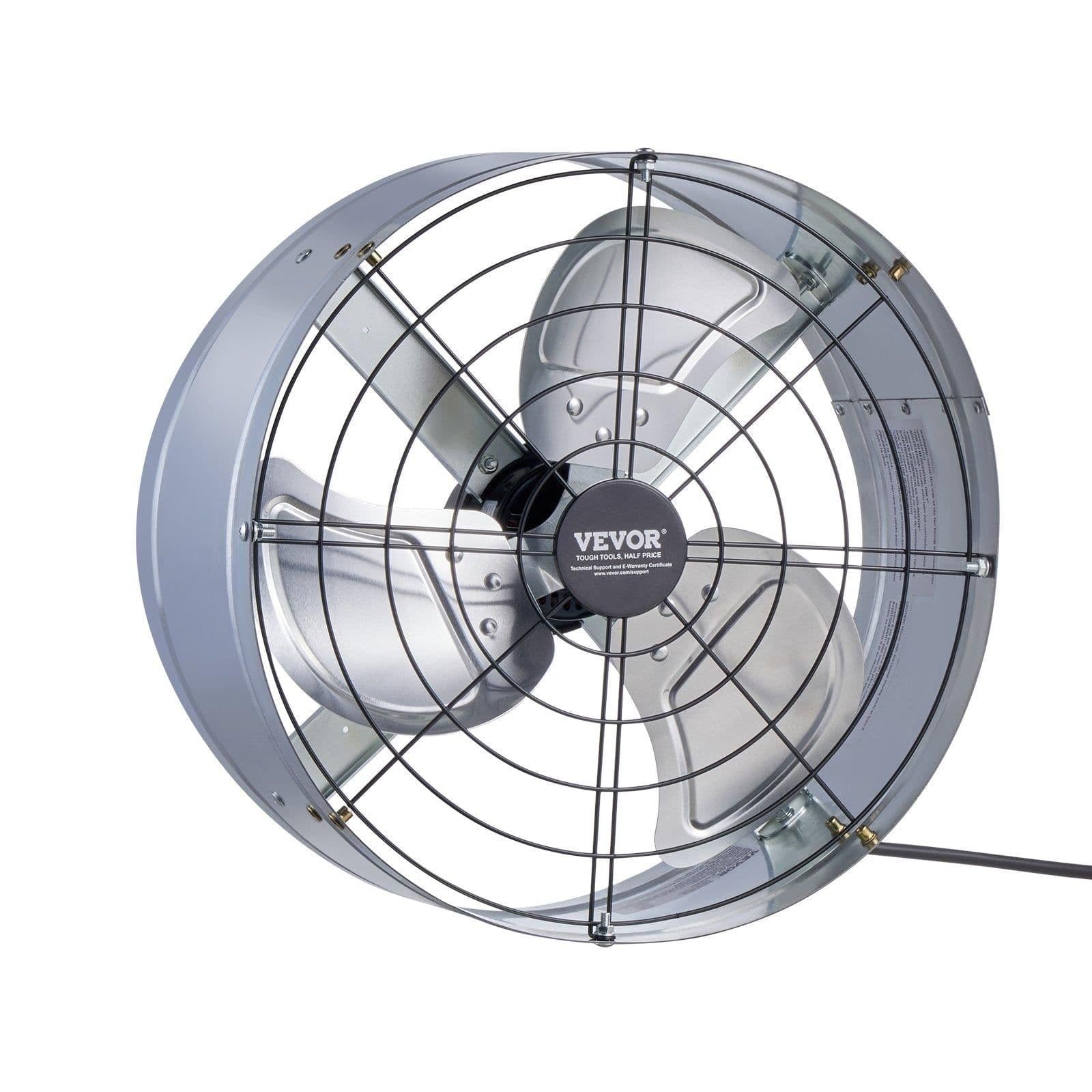 image-VEVOR Gable Mount Fan, 15 Inch Attic Exhaust Fan with Adjustable Thermostat & Outer Mesh, 1300 CFM House Ventilator Cools Up to 1850 Sq.Ft, Quiet Ventilation for Roof, Garage & Shop, Galvanized Color
