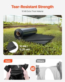 image-VEVOR 10 Mil Plastic Sheeting Heavy Duty 5' x 100', Thick Plastic Sheeting Roll, Plastic Drop Cloth Painters Tarp, Polyethylene Covering for Crawl Space Vapor Barrier, Multi-Purpose, Black