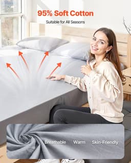 image-VEVOR Grounding Sheets, King Size, 95% Cotton + 5% Pure Silver Fiber, Earth Grounded Fitted Bed Sheets, with Grounding Cord & Tester, for Improved Sleep & Wellness (Gray, King - 78 x 80 x 13 in)