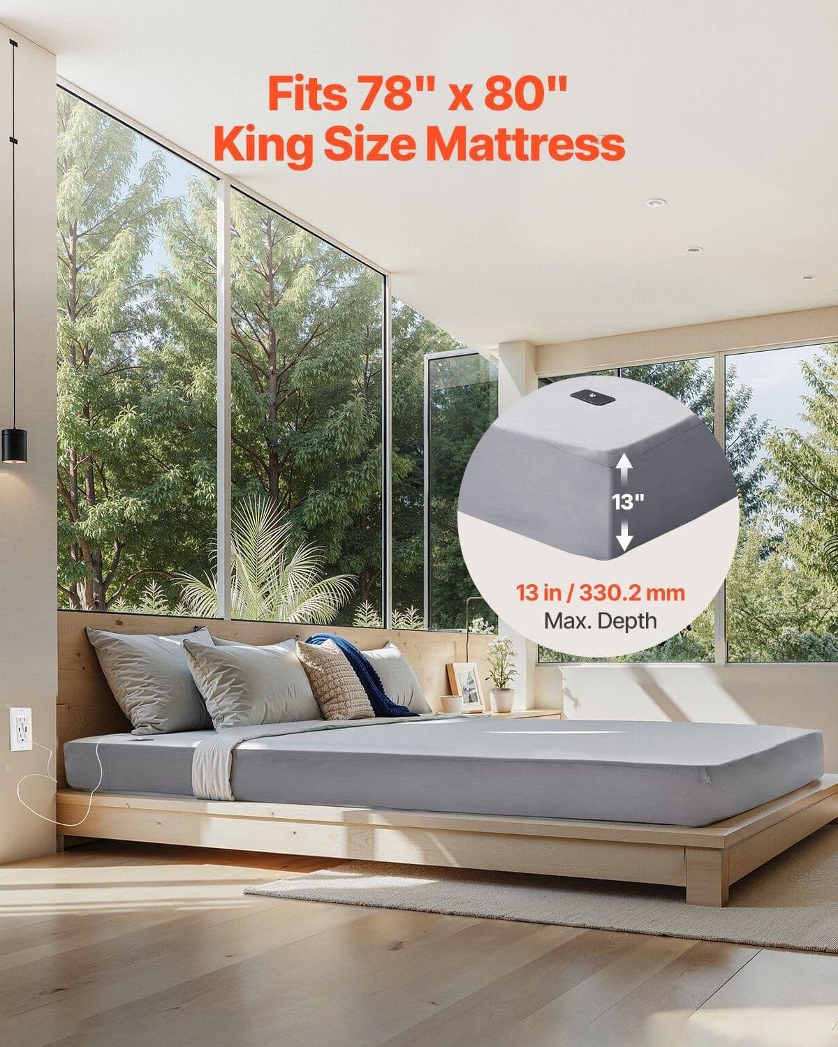 image-VEVOR Grounding Sheets, King Size, 95% Cotton + 5% Pure Silver Fiber, Earth Grounded Fitted Bed Sheets, with Grounding Cord & Tester, for Improved Sleep & Wellness (Gray, King - 78 x 80 x 13 in)