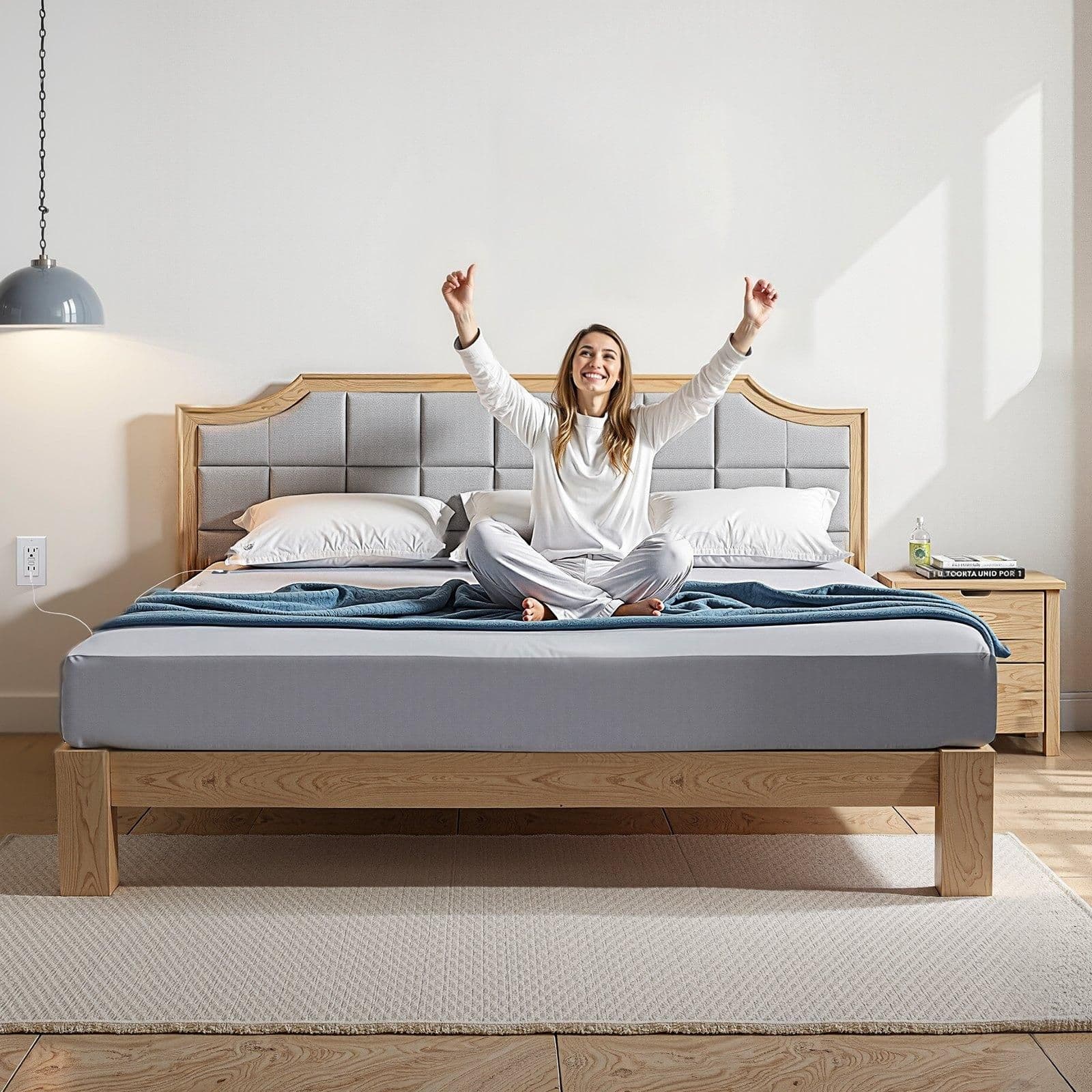 image-VEVOR Grounding Sheets, King Size, 95% Cotton + 5% Pure Silver Fiber, Earth Grounded Fitted Bed Sheets, with Grounding Cord & Tester, for Improved Sleep & Wellness (Gray, King - 78 x 80 x 13 in)