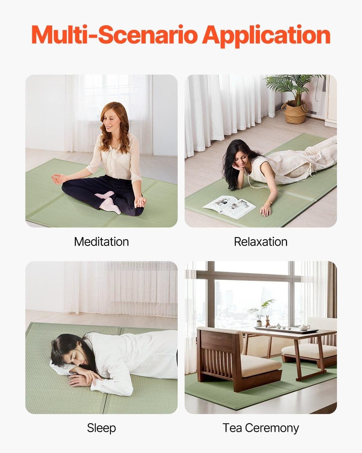 image-VEVOR Japanese Tatami Mat, Twin Size Foldable Japanese Tatami Mattress( Natural Rush Grass), Japanese Floor Mattress with Non-Slip Backing & Fresh Scent, Futon Mattress for Sleeping Meditation Yoga