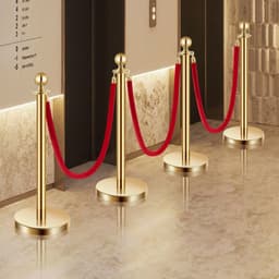 image-VEVOR Stanchions and Velvet Ropes 8Pcs, Hollow Base with Stainless Steel Post, 6 Red Velvet Ropes and Posts, Crowd Control Barriers Gold Stanchions, Red Carpet Runner Poles for Party Supplies