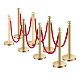 image-VEVOR Stanchions and Velvet Ropes 8Pcs, Hollow Base with Stainless Steel Post, 6 Red Velvet Ropes and Posts, Crowd Control Barriers Gold Stanchions, Red Carpet Runner Poles for Party Supplies