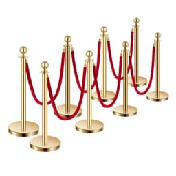 image-VEVOR Stanchions and Velvet Ropes 8Pcs, Hollow Base with Stainless Steel Post, 6 Red Velvet Ropes and Posts, Crowd Control Barriers Gold Stanchions, Red Carpet Runner Poles for Party Supplies