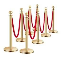 image-VEVOR Stanchions and Velvet Ropes 8Pcs, Hollow Base with Stainless Steel Post, 6 Red Velvet Ropes and Posts, Crowd Control Barriers Gold Stanchions, Red Carpet Runner Poles for Party Supplies