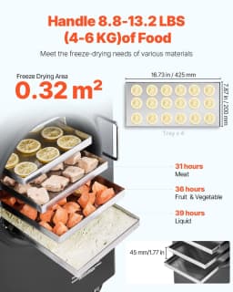 image-VEVOR Vacuum Freeze Dryer Machine, 8.8-13.2 LBS/Batch Food Freeze Drying Machine with 4-Layer Trays, Vacuum Pump, Adjustable Timer and Temperature Control, for Fruits Vegetables Meat, Black
