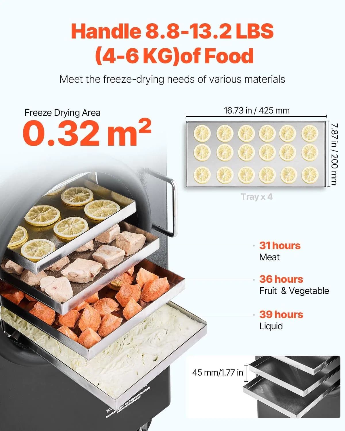 image-VEVOR Vacuum Freeze Dryer Machine, 8.8-13.2 LBS/Batch Food Freeze Drying Machine with 4-Layer Trays, Vacuum Pump, Adjustable Timer and Temperature Control, for Fruits Vegetables Meat, Black