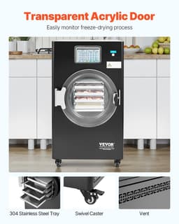 image-VEVOR Vacuum Freeze Dryer Machine, 8.8-13.2 LBS/Batch Food Freeze Drying Machine with 4-Layer Trays, Vacuum Pump, Adjustable Timer and Temperature Control, for Fruits Vegetables Meat, Black