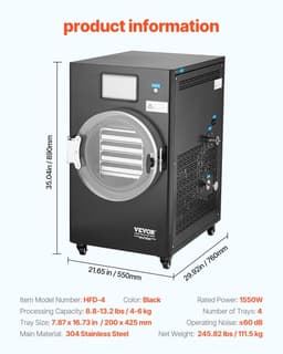 image-VEVOR Vacuum Freeze Dryer Machine, 8.8-13.2 LBS/Batch Food Freeze Drying Machine with 4-Layer Trays, Vacuum Pump, Adjustable Timer and Temperature Control, for Fruits Vegetables Meat, Black
