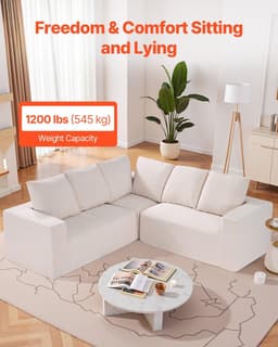 image-VEVOR Modular Sectional Sofa, L Shaped Modular Sofa Deep Seat, Cloud Sectional Couch with High Rebound Sponge and Density, Upholstered Corduroy Couch with Cushion for Living Room, Bedroom, Beige