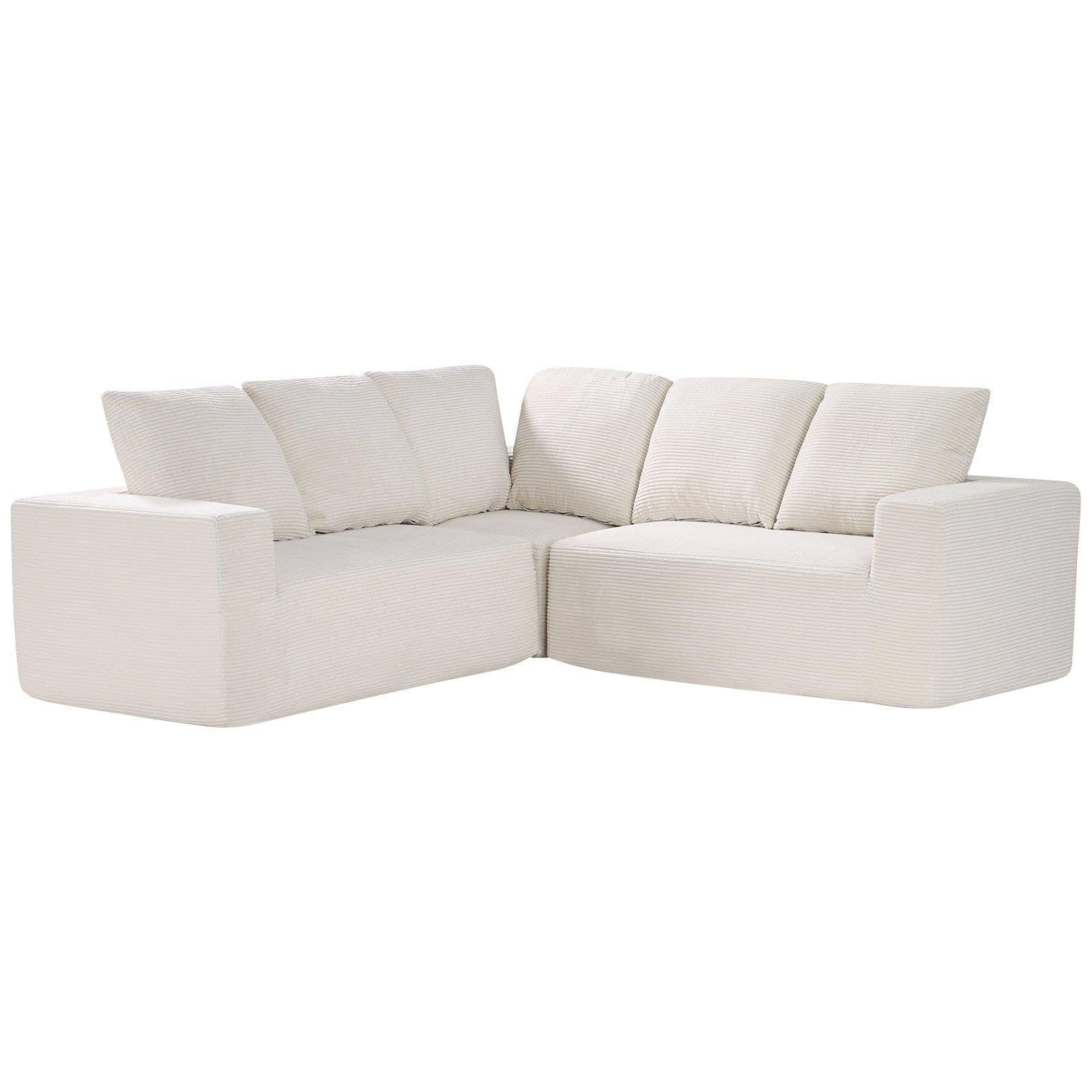 image-VEVOR Modular Sectional Sofa, L Shaped Modular Sofa Deep Seat, Cloud Sectional Couch with High Rebound Sponge and Density, Upholstered Corduroy Couch with Cushion for Living Room, Bedroom, Beige