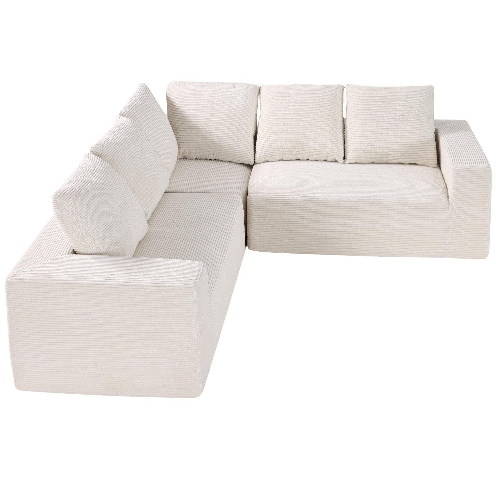 image-VEVOR Modular Sectional Sofa, L Shaped Modular Sofa Deep Seat, Cloud Sectional Couch with High Rebound Sponge and Density, Upholstered Corduroy Couch with Cushion for Living Room, Bedroom, Beige