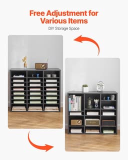 image-VEVOR Literature Organizer, 24 Compartments Office Mailbox with Adjustable Shelves, Wooden Mailbox Sorter Medium Density Fiberboard Office Home Classroom Storage for Files, Documents, Papers, Grey