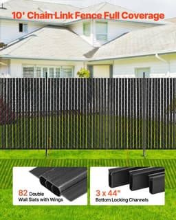 image-VEVOR Bottom Locking Privacy Slats, Double-Wall Vertical Bottom-Locking Slats with Wings for Chain-Link Fence, High-Density HDPE Chain Link Slats Ideally Fit 6' High Fence for Garden and Farm(Black)