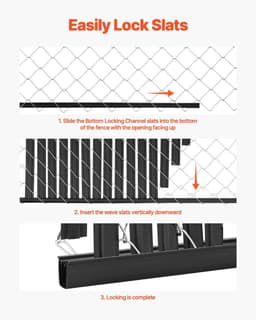 image-VEVOR Bottom Locking Privacy Slats, Double-Wall Vertical Bottom-Locking Slats with Wings for Chain-Link Fence, High-Density HDPE Chain Link Slats Ideally Fit 6' High Fence for Garden and Farm(Black)