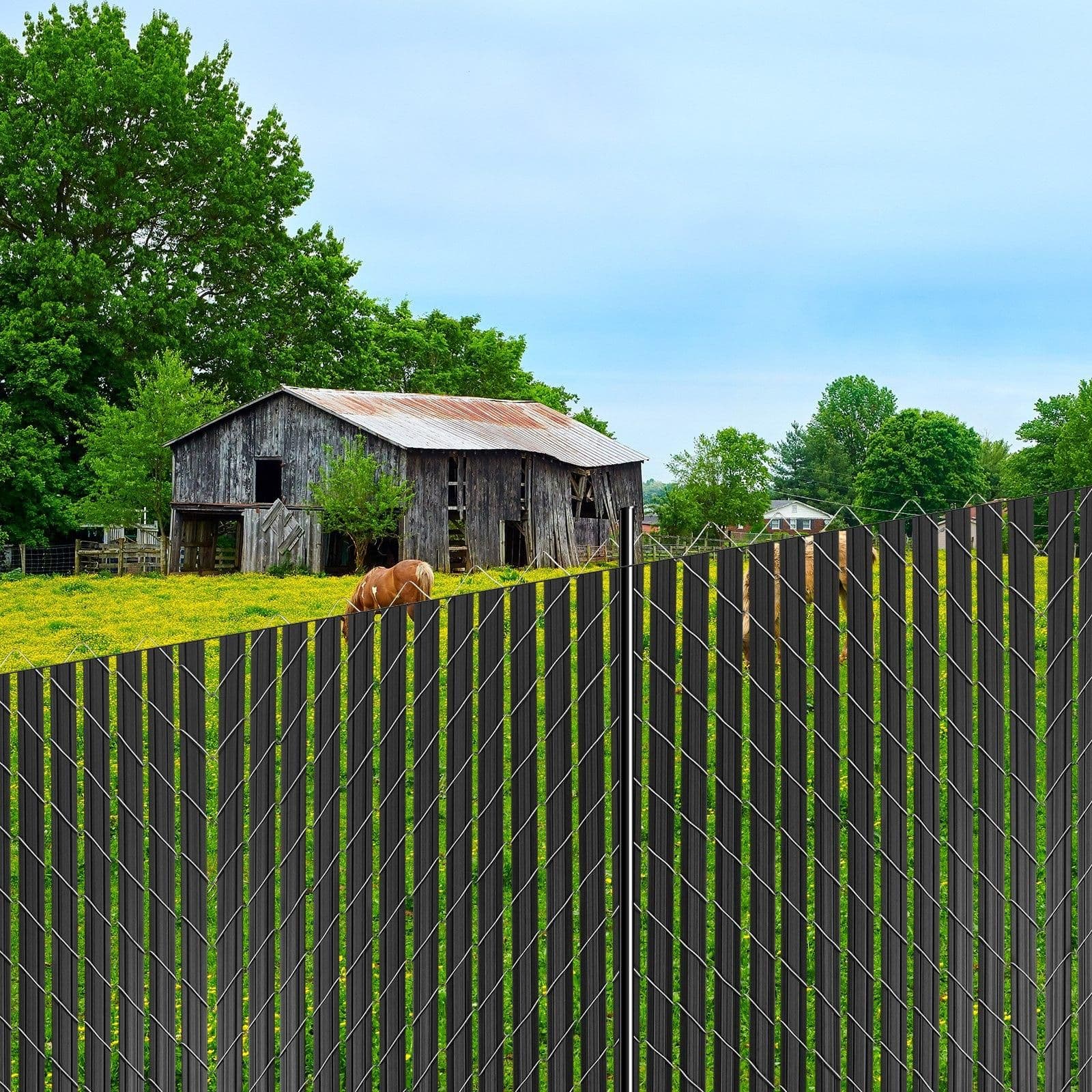 image-VEVOR Bottom Locking Privacy Slats, Double-Wall Vertical Bottom-Locking Slats with Wings for Chain-Link Fence, High-Density HDPE Chain Link Slats Ideally Fit 6' High Fence for Garden and Farm(Black)