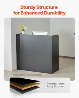 image-VEVOR Reception Desk, 47 Inch Rectangular Front Counter Table, Office Reception Counter with Lockable Drawer and Storage Cabinet, for Checkout, Lobby, Beauty Salon and Office, Black