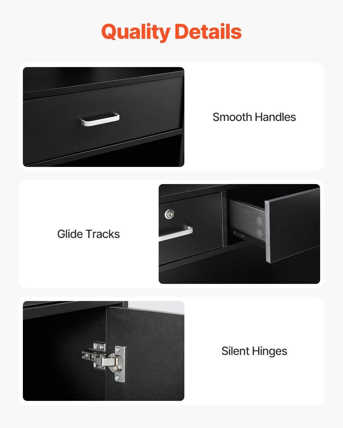 image-VEVOR Reception Desk, 47 Inch Rectangular Front Counter Table, Office Reception Counter with Lockable Drawer and Storage Cabinet, for Checkout, Lobby, Beauty Salon and Office, Black