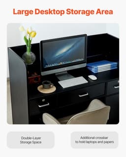 image-VEVOR Reception Desk, 47 Inch Rectangular Front Counter Table, Office Reception Counter with Lockable Drawer and Storage Cabinet, for Checkout, Lobby, Beauty Salon and Office, Black