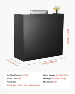 image-VEVOR Reception Desk, 47 Inch Rectangular Front Counter Table, Office Reception Counter with Lockable Drawer and Storage Cabinet, for Checkout, Lobby, Beauty Salon and Office, Black
