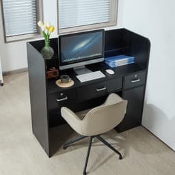 image-VEVOR Reception Desk, 47 Inch Rectangular Front Counter Table, Office Reception Counter with Lockable Drawer and Storage Cabinet, for Checkout, Lobby, Beauty Salon and Office, Black