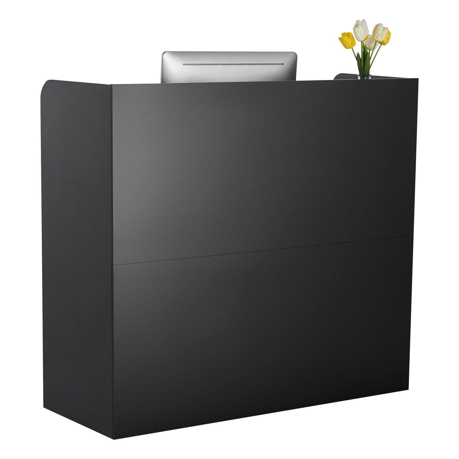 image-VEVOR Reception Desk, 47 Inch Rectangular Front Counter Table, Office Reception Counter with Lockable Drawer and Storage Cabinet, for Checkout, Lobby, Beauty Salon and Office, Black