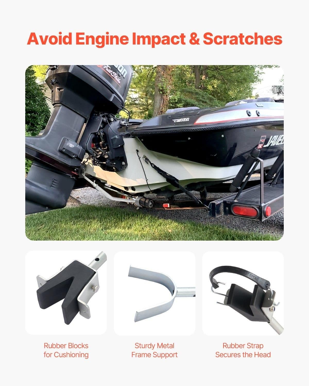 image-VEVOR Transom Saver, 23.6-59 in, Adjustable Boat Transom Saver with Composite Head, Corrosion-Resistant Easy-to-Install Transom Savers for Less Than 150 HP Outboard Motor , Fit for Roller & Trailer