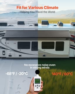 image-VEVOR Camper Awning Fabric Replacement, 1" to 13', Weatherproof Durable Slide Topper Awning with Bracket, Heavy Duty Slide Topper Awning with Stainless Steel Material, Fit for RV & Motorhome(Black)