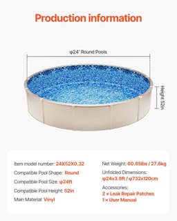 image-VEVOR 24-ft Round Above Ground Pool Liner, Unibead Pool Liners, Standard Gauge, 52inch Wall Height, Designed for Steel Sided Above-Ground Swimming Pools