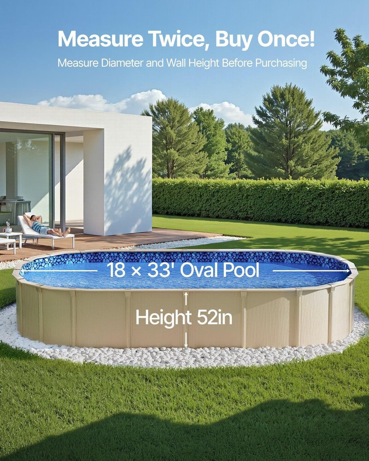 image-VEVOR 18-Foot-by-33-Foot Oval Pool Liner for Unibead Above Ground Swimming Pools, Standard Gauge, 52inch Wall Height