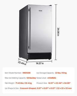image-VEVOR Undercounter Built-in Ice Maker, 50 Lbs/Day Under Counter Ice Maker Machine with Drain Pump Reversible Door Stainless Steel, Freestanding Ice Maker for Commercial Home Kitchen