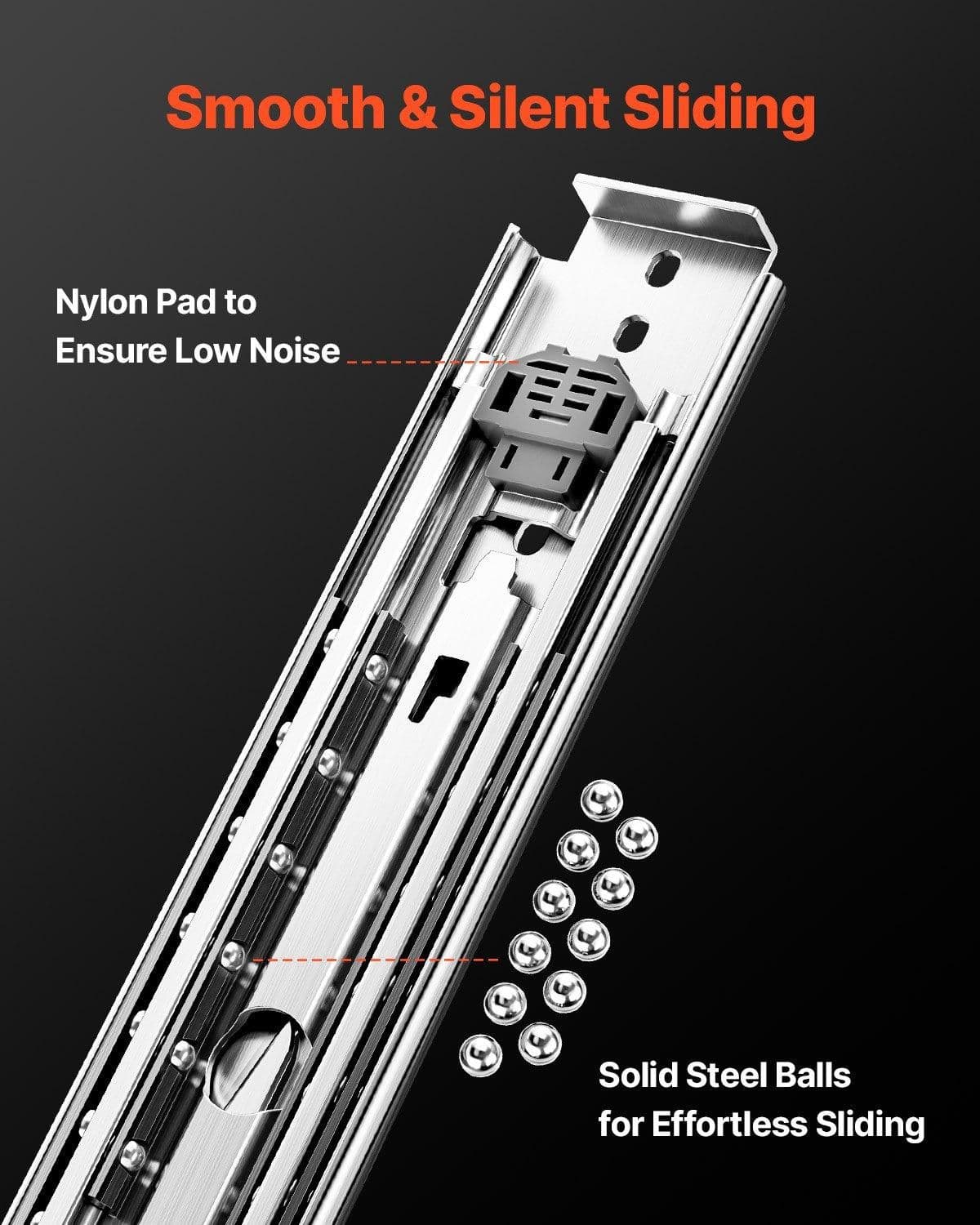 image-VEVOR 1 Pair Full Extension Drawer Slides 18 20 22 28 30 32 36 38 40 44 48 52 56 60 in, 500 lbs Load Capacity Locking Drawer Slides, Ball Bearing with Lock Side Mount Drawer Slide Rail