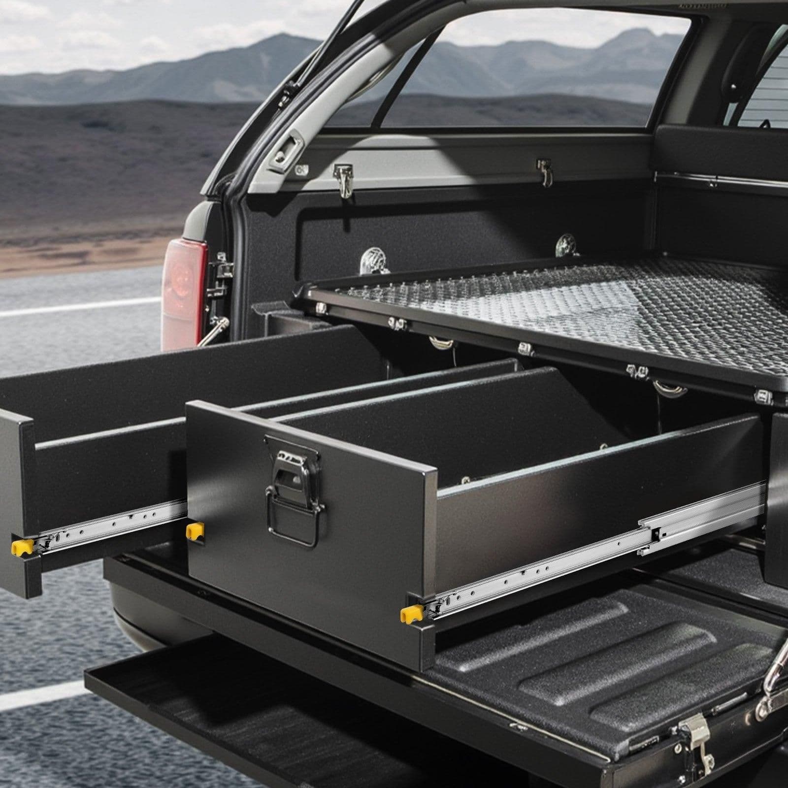 image-VEVOR 1 Pair Full Extension Drawer Slides 18 20 22 28 30 32 36 38 40 44 48 52 56 60 in, 500 lbs Load Capacity Locking Drawer Slides, Ball Bearing with Lock Side Mount Drawer Slide Rail