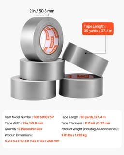 image-VEVOR 5-Pack Duct Tape, 2 in x 30 Yards, No Residue Strong Adhesive Waterproof Temperature-Resistant Heavy Duty Duct Tape, Tear by Hand, for Indoor Outdoor Repair, Industrial, All Weather, Sliver