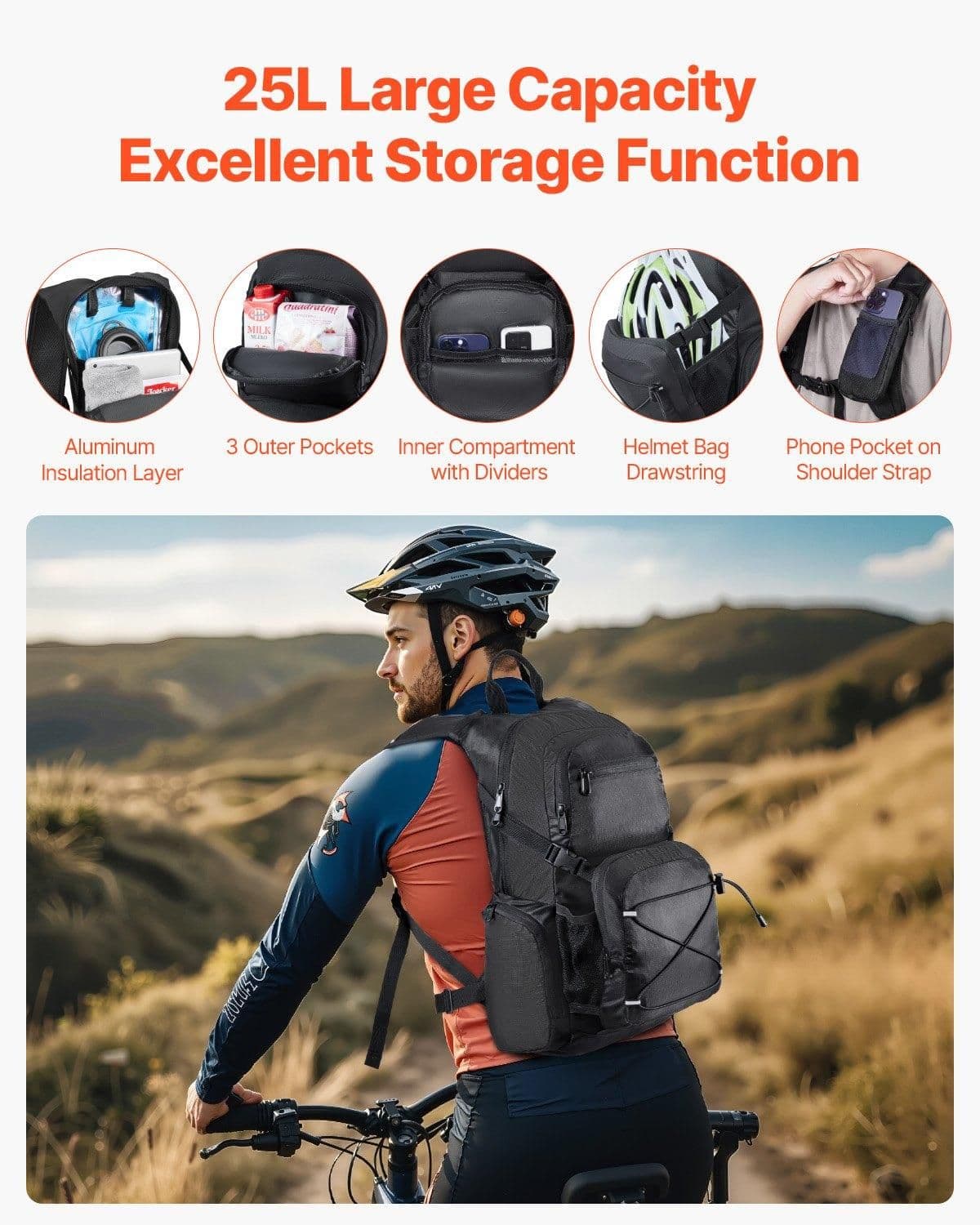 image-VEVOR Hydration Backpack, 25L Insulated Hydration Pack Backpack with 2L TPU Water Bladder, Hiking Water Backpack with Storage for Men Women, Hydro Water Daypack for Hiking Running Cycling Camping