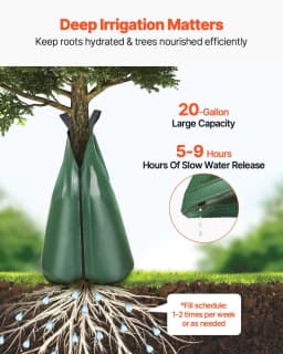 image-VEVOR Tree Watering Bag, 3 Packs 20 Gallons Watering Bags for New Trees, 5-9 Hours Slow Release Refillable Tree Drip Irrigation Bags with Zipper, Durable Tree Watering System for Deep Root Targeting