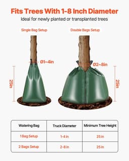 image-VEVOR Tree Watering Bag, 3 Packs 20 Gallons Watering Bags for New Trees, 5-9 Hours Slow Release Refillable Tree Drip Irrigation Bags with Zipper, Durable Tree Watering System for Deep Root Targeting