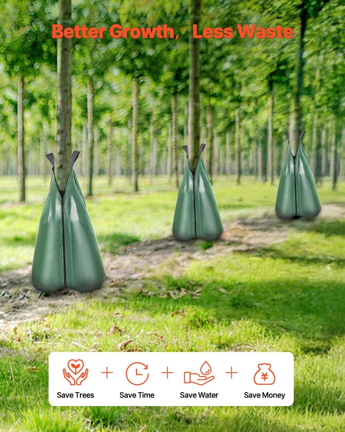 image-VEVOR Tree Watering Bag, 3 Packs 20 Gallons Watering Bags for New Trees, 5-9 Hours Slow Release Refillable Tree Drip Irrigation Bags with Zipper, Durable Tree Watering System for Deep Root Targeting